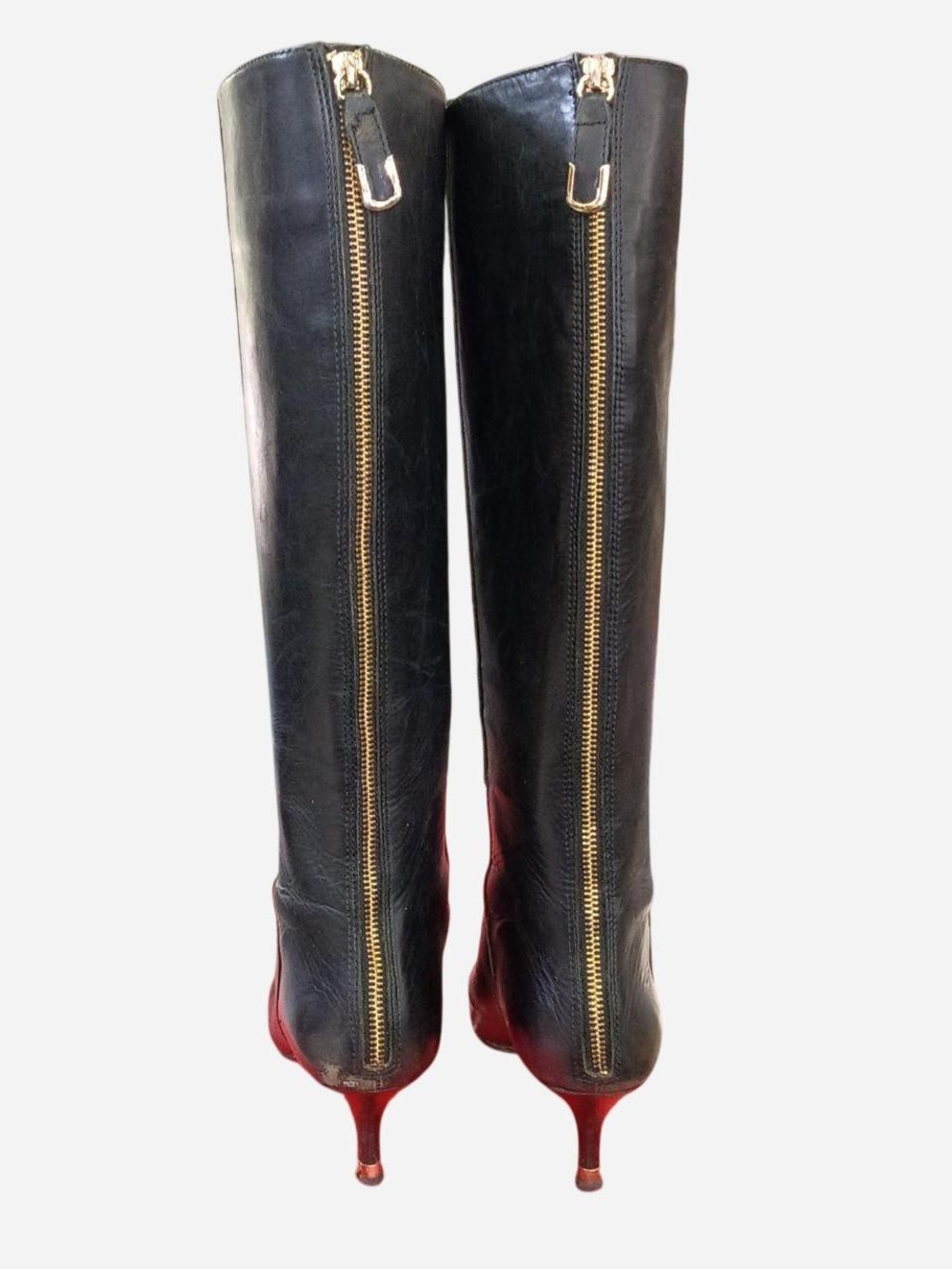 Coach Black Leather Knee-High Pointed-Toe Boots - Picture 4 of 8